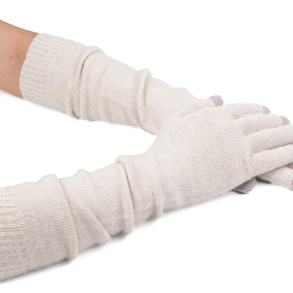 Flammi Women Knit Long Gloves Touchscreen Wool Blended Arm Warmers with Fingers - Picture 1 of 6